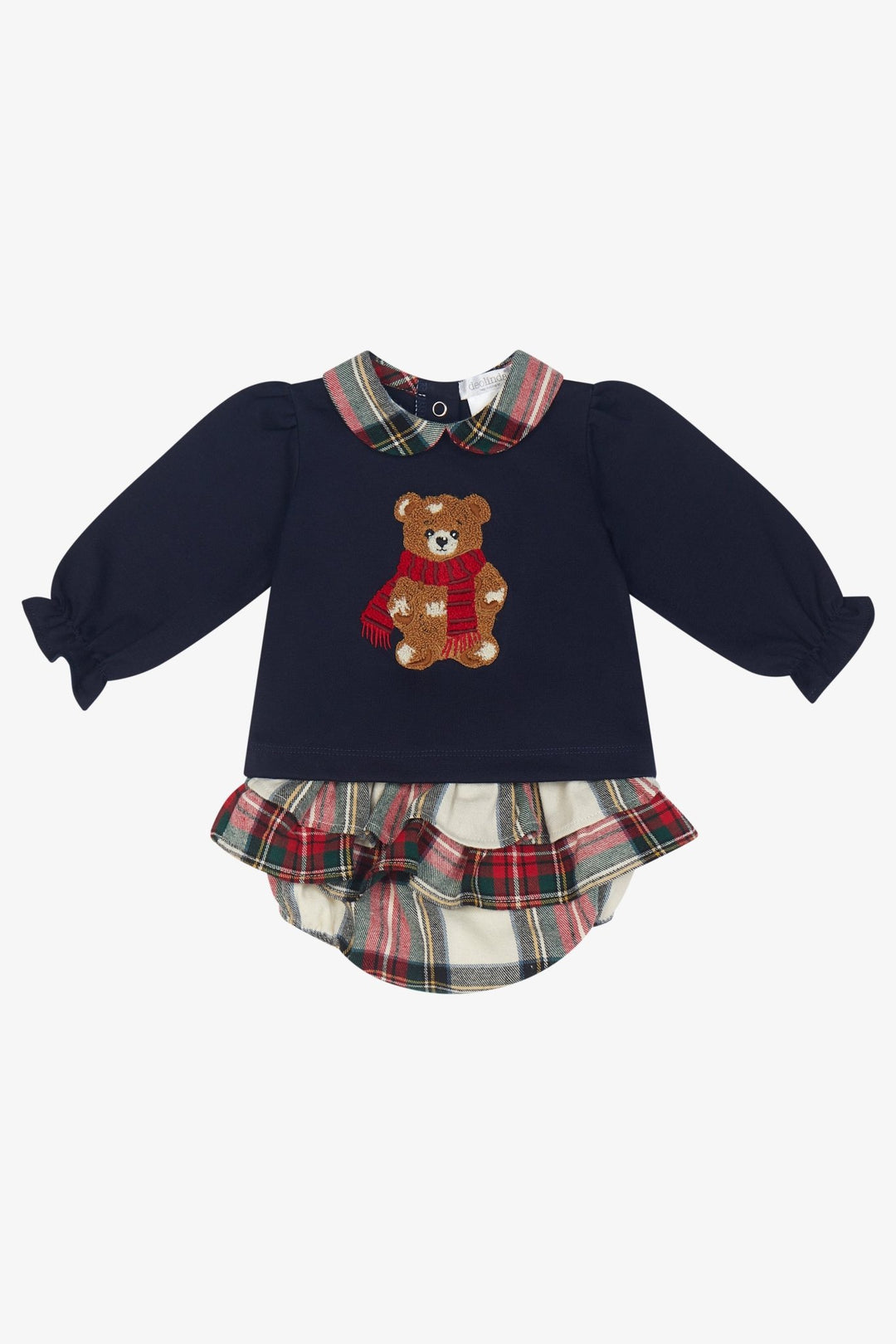 Deolinda "Matilda" Navy Tartan Bear Top & Bloomers - Millie and John