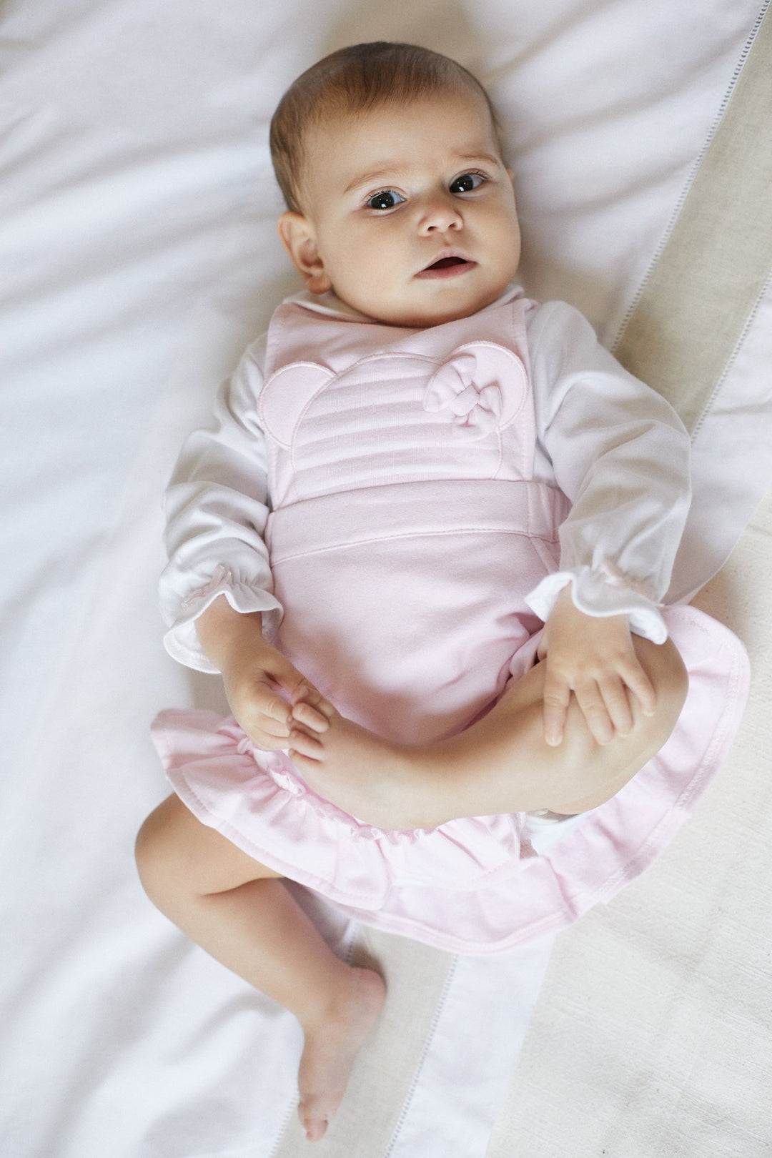 Deolinda "Matilda" Pink Bear Pinafore Dress Set - Millie and John