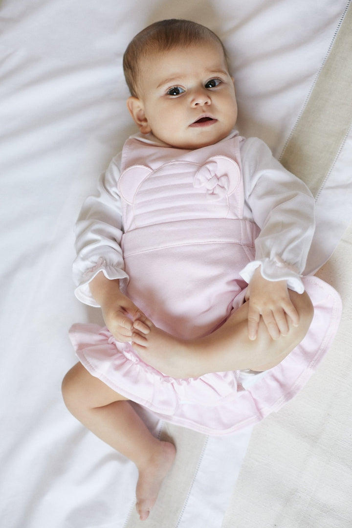 Deolinda "Matilda" Pink Bear Pinafore Dress Set - Millie and John