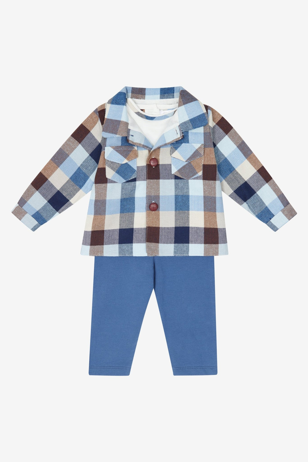 Deolinda "Maxwell" Blue & Brown Heritage Check Shirt, Top & Trousers - Millie and John