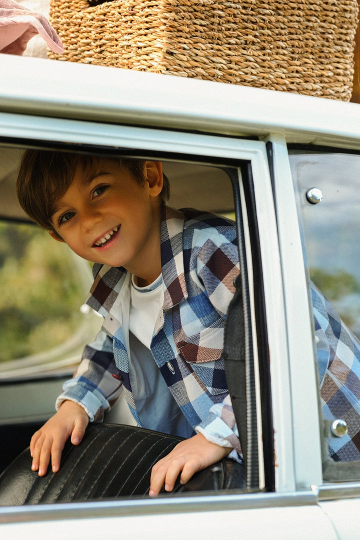 Deolinda "Maxwell" Blue & Brown Heritage Check Shirt, Top & Trousers - Millie and John