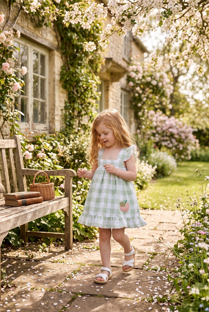 Deolinda "Mira" Sage Green Gingham Dress &amp; Bloomers - Millie and John