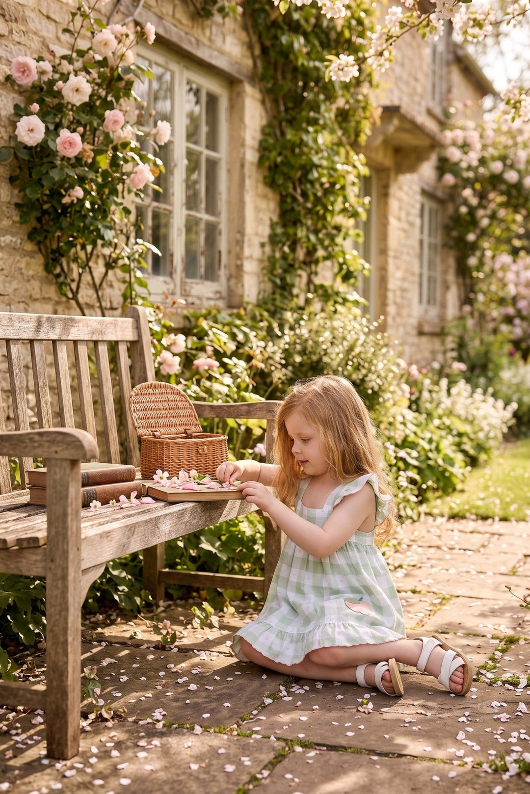 Deolinda "Mira" Sage Green Gingham Dress &amp; Bloomers - Millie and John