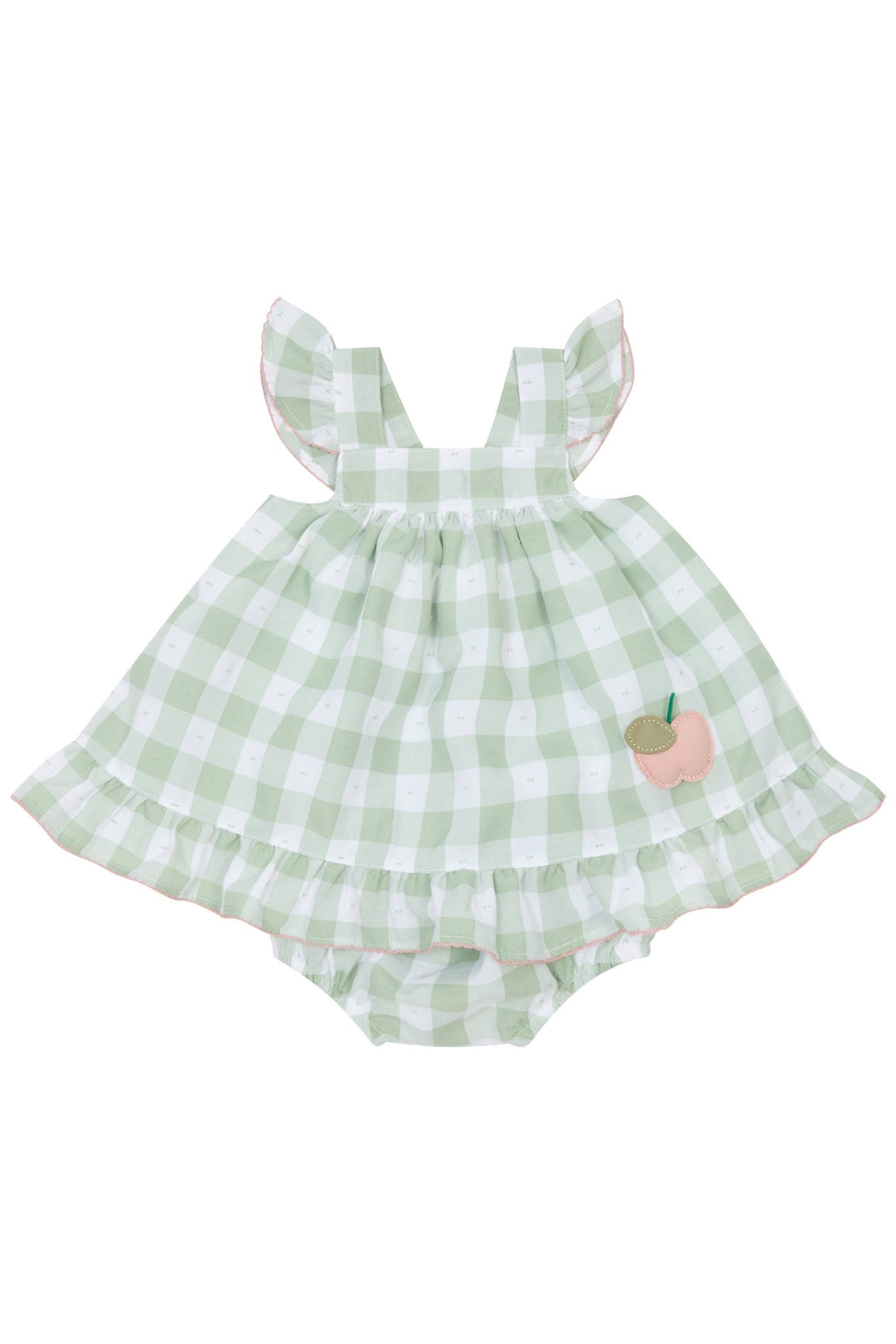 Deolinda "Mira" Sage Green Gingham Dress & Bloomers - Millie and John