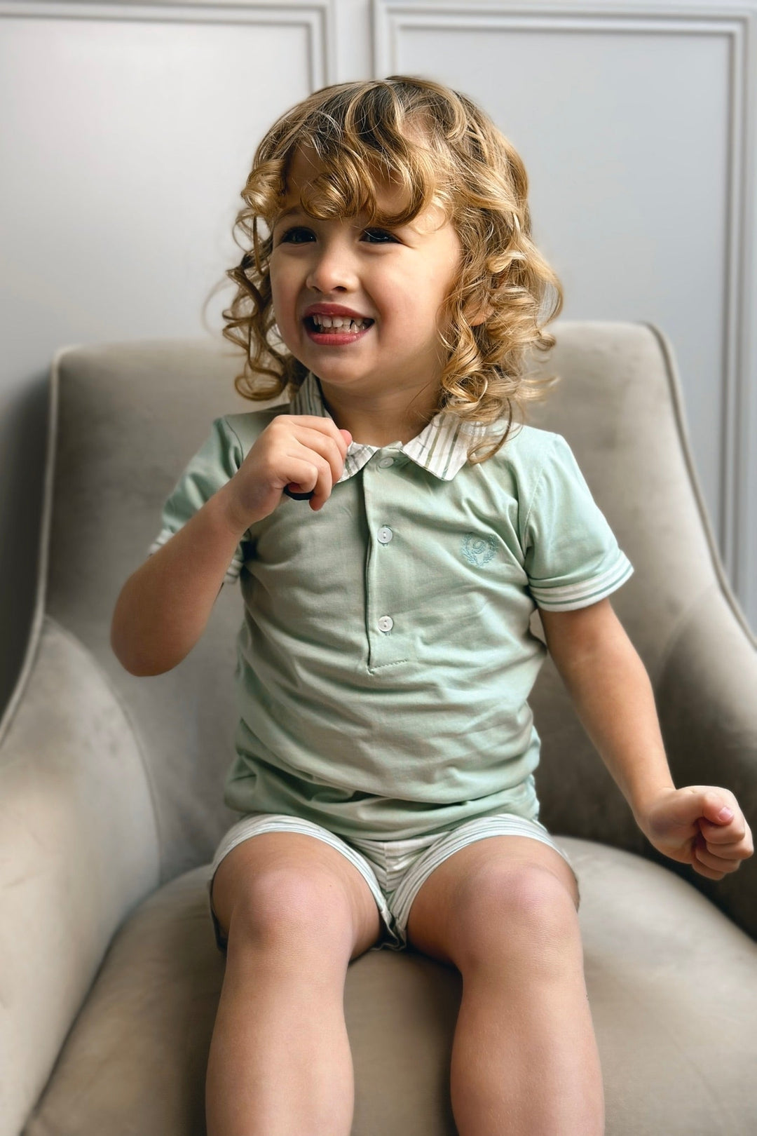 Deolinda "Nash" Sage Green Polo Shirt & Shorts - Millie and John