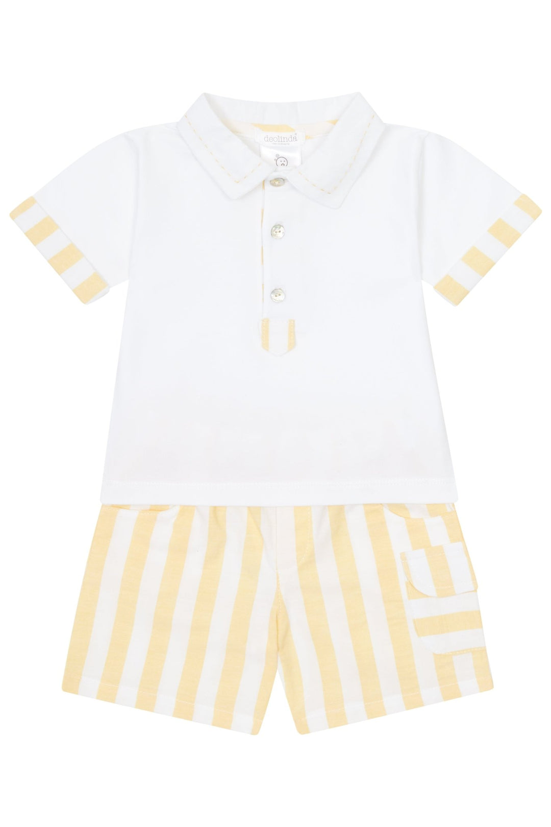 Deolinda "Nolan" Pale Yellow Striped Polo Shirt & Shorts - Millie and John