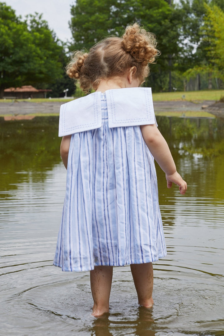 Deolinda "Penelope" Blue Striped Sailor Dress - Millie and John