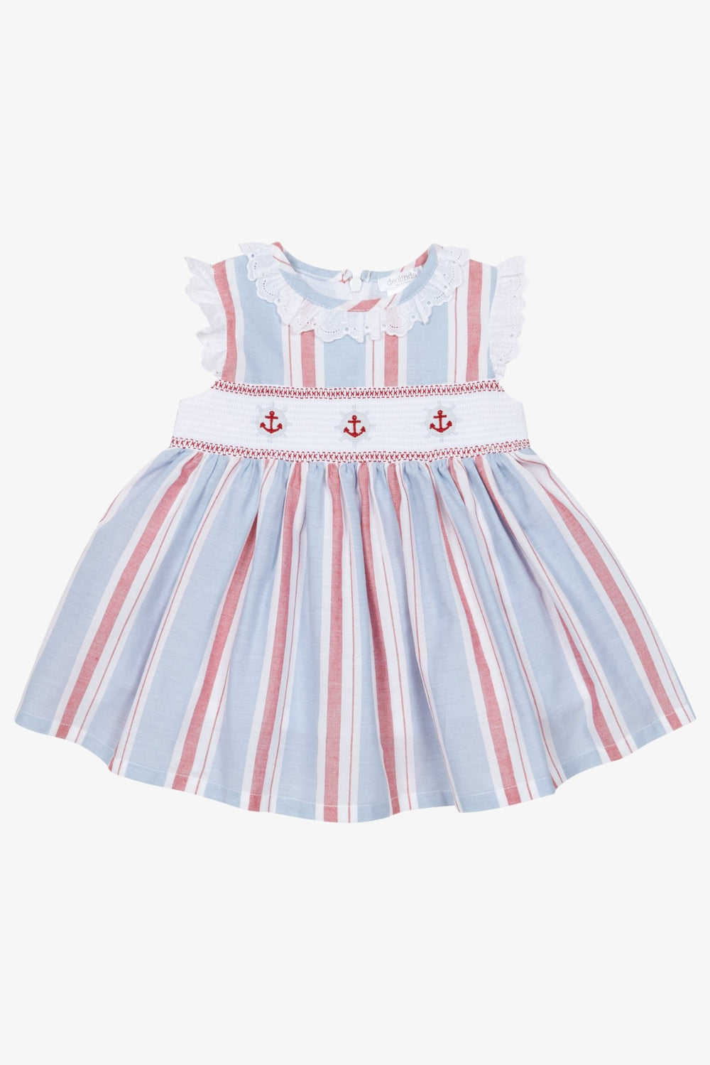 Deolinda "Poppy" Blue & Red Stripe Smocked Dress - Millie and John