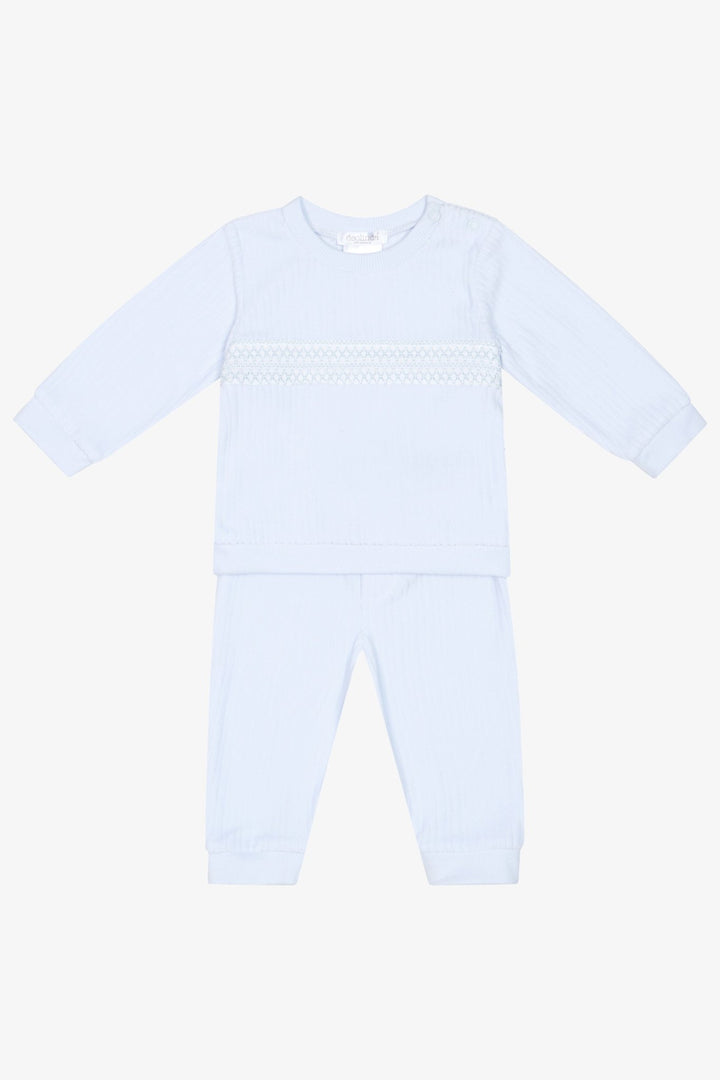 Deolinda PREORDER "Leo" Blue Velour Smocked Top &amp; Trousers - Millie and John