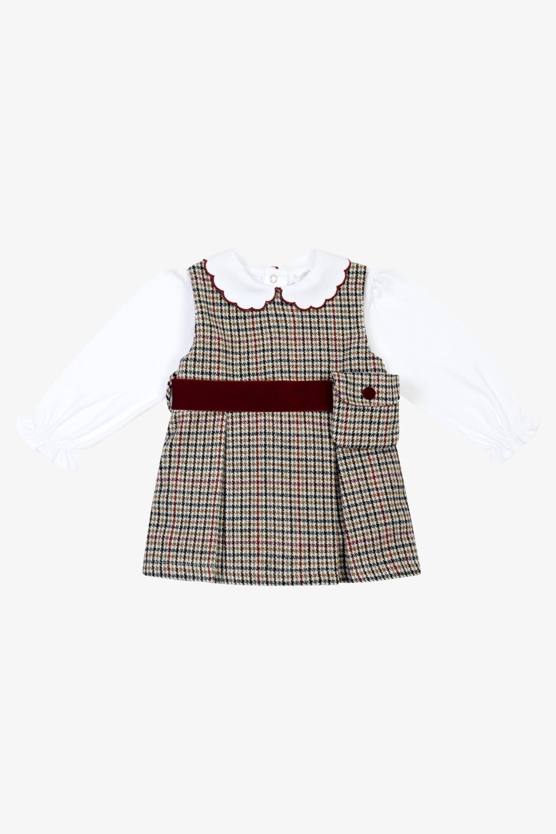 Deolinda PREORDER "Sienna" Burgundy Houndstooth Pinafore Dress - Millie and John