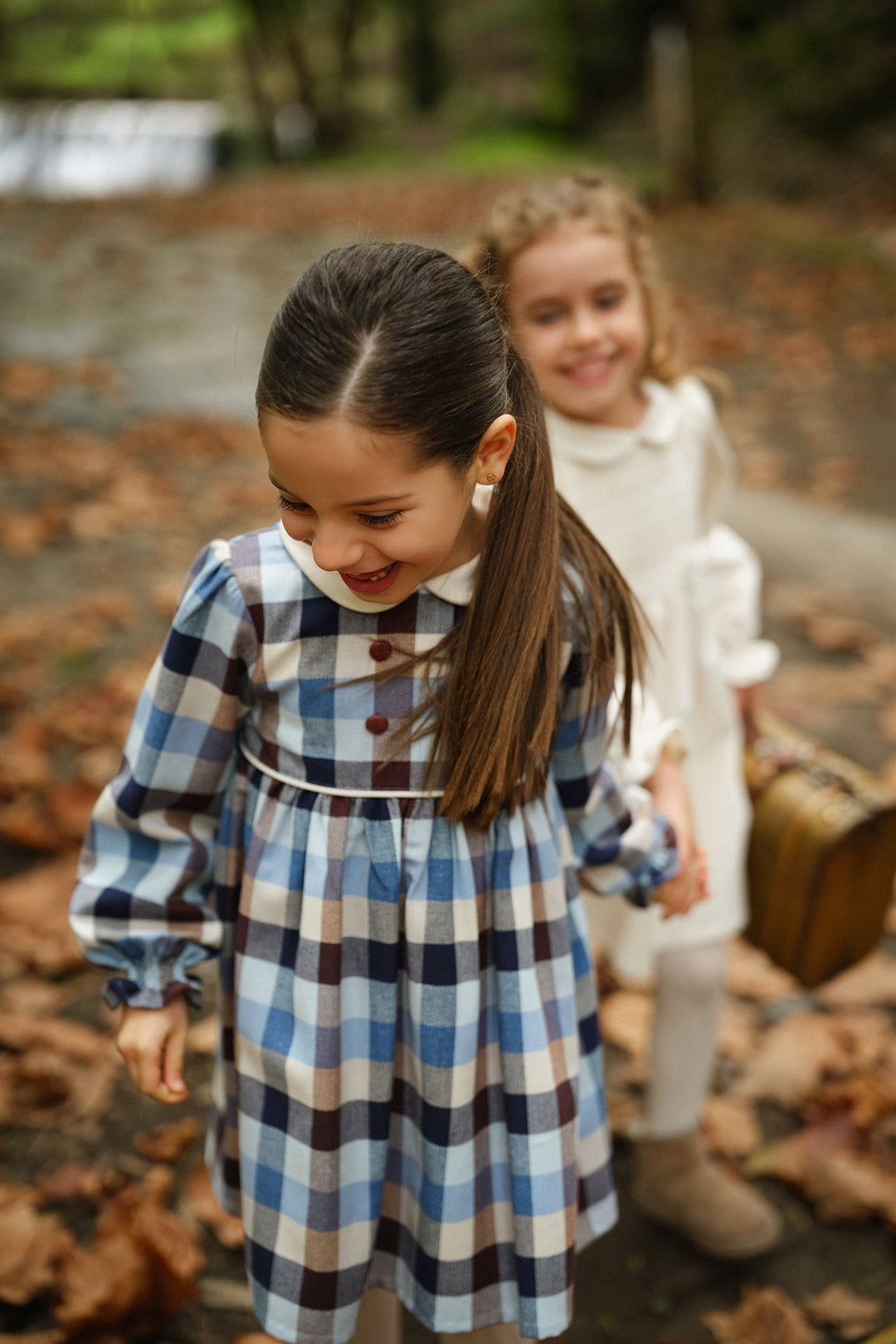 Deolinda "Rosalind" Blue & Brown Heritage Check Dress - Millie and John