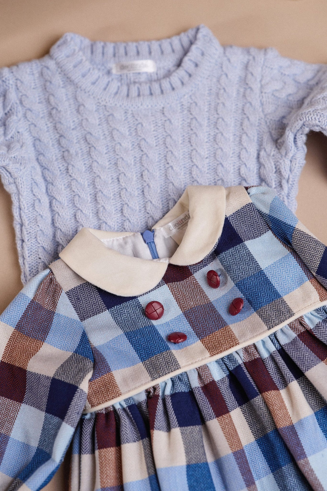 Deolinda "Rosalind" Blue & Brown Heritage Check Dress - Millie and John