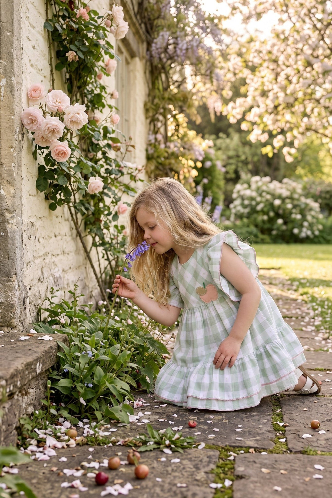 Deolinda "Rosie" Sage Green Gingham Dress - Millie and John