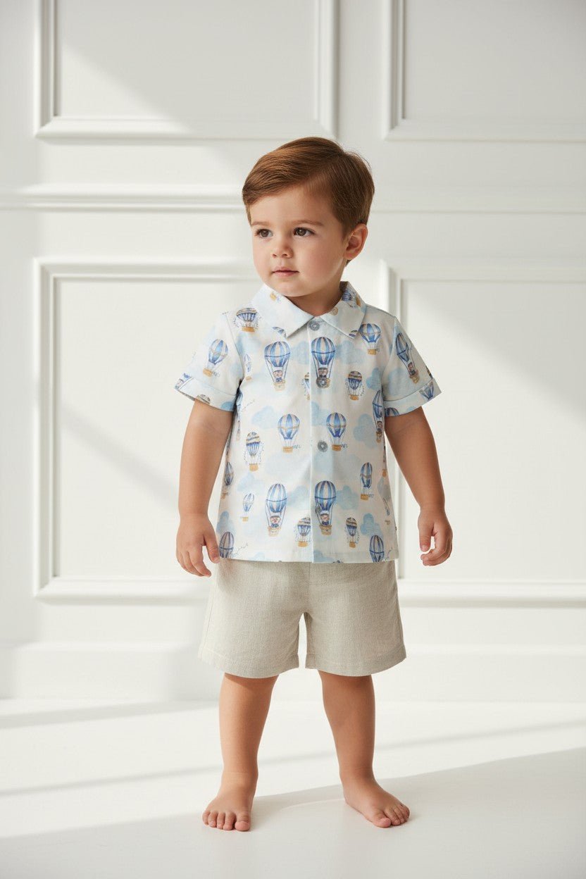 Deolinda "Rupert" Blue Hot Air Balloon Shirt & Shorts - Millie and John