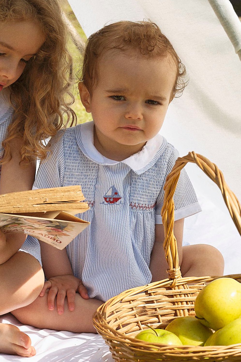 Deolinda "Saint" Blue Striped Sailboat Romper - Millie and John