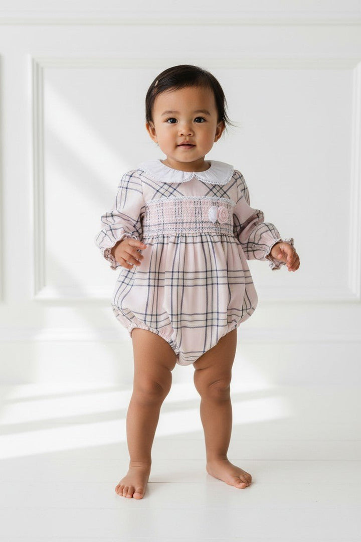 Deolinda "Sariah" Pale Pink Tartan Smocked Shortie - Millie and John