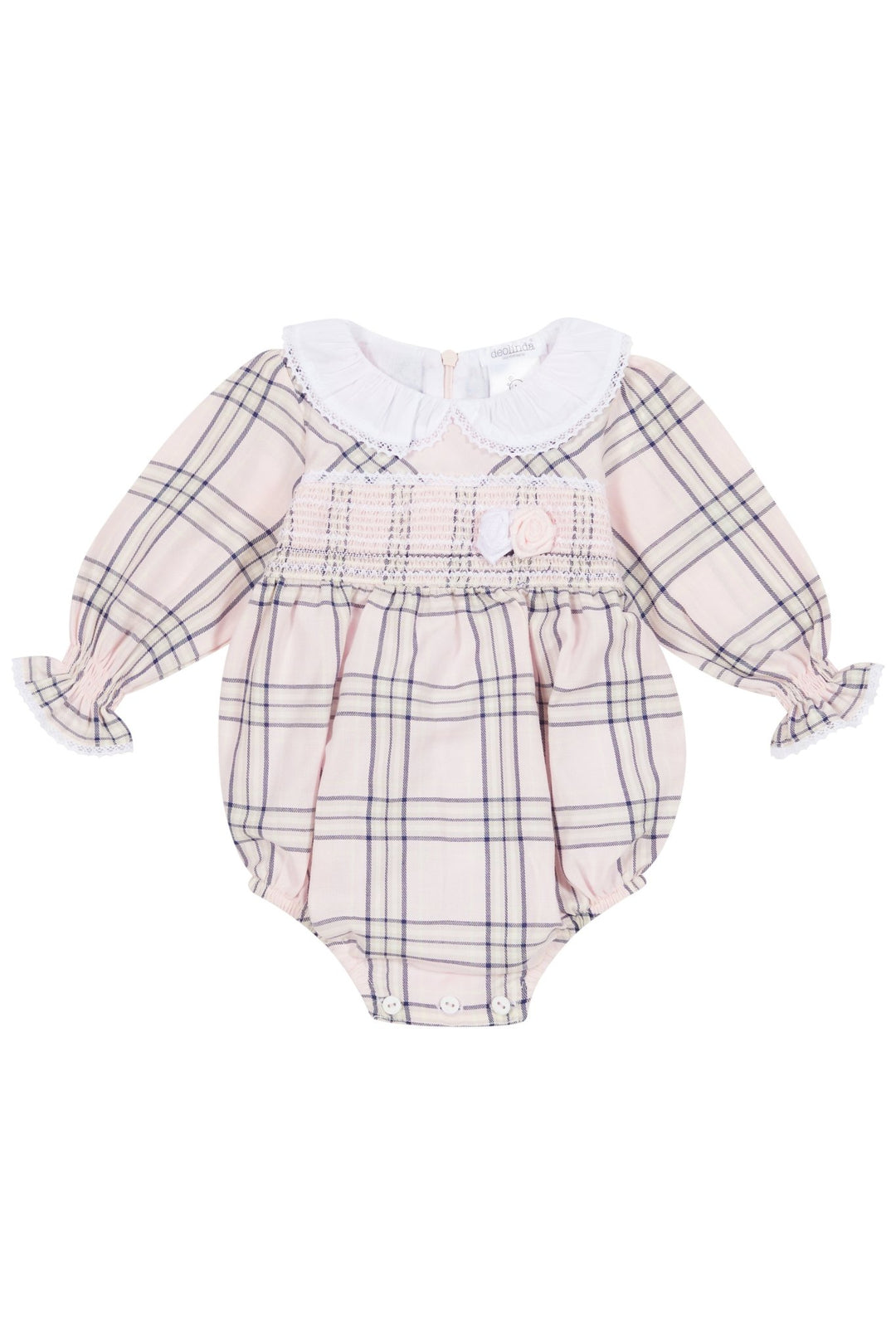 Deolinda "Sariah" Pale Pink Tartan Smocked Shortie - Millie and John