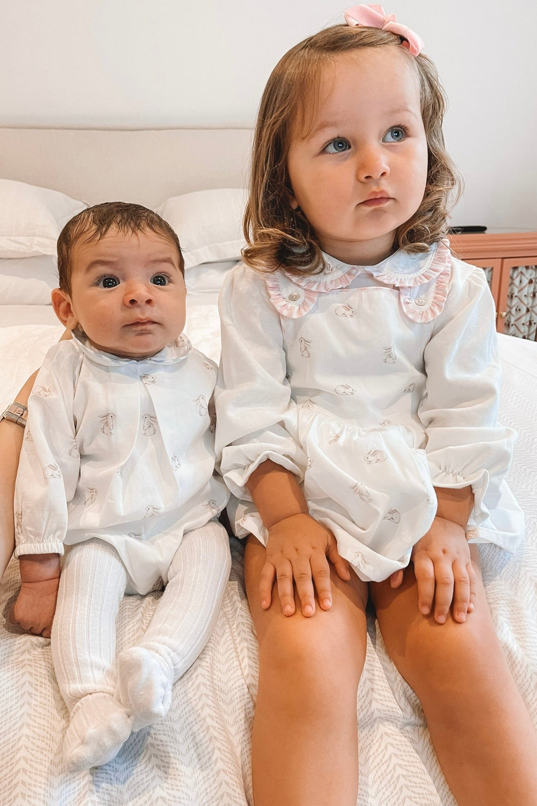 Deolinda "Sissy" Pink Bunny Print Blouse & Pinafore Dress - Millie and John