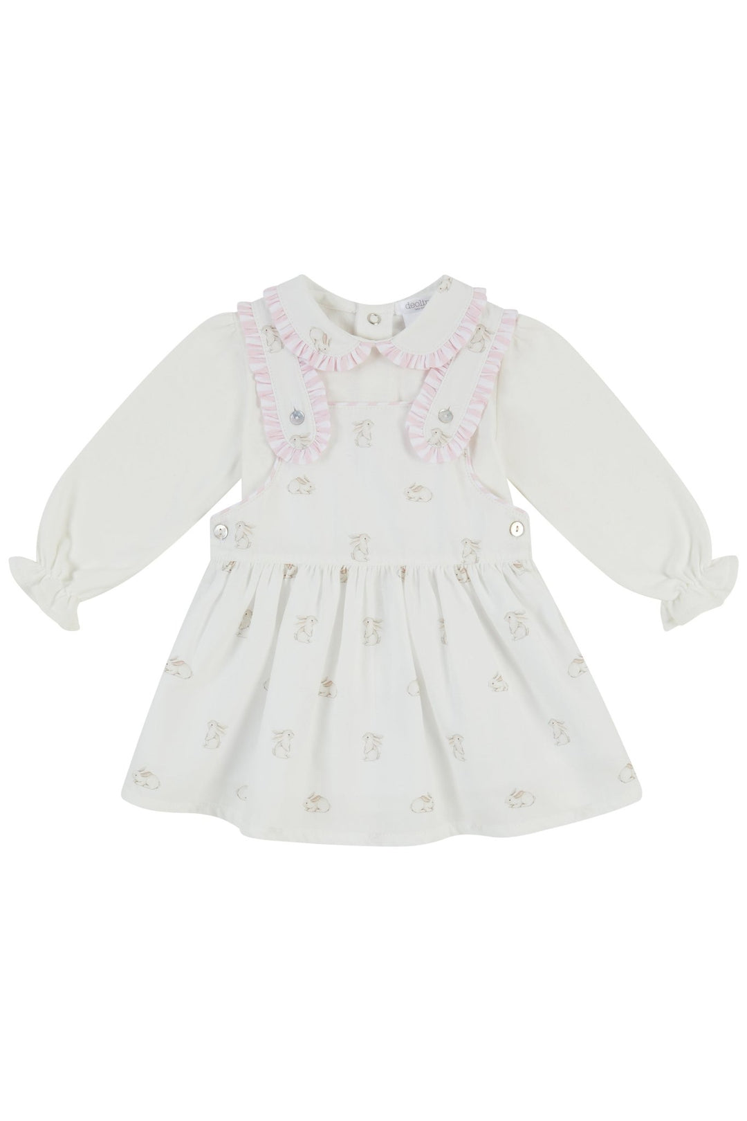 Deolinda "Sissy" Pink Bunny Print Blouse & Pinafore Dress - Millie and John