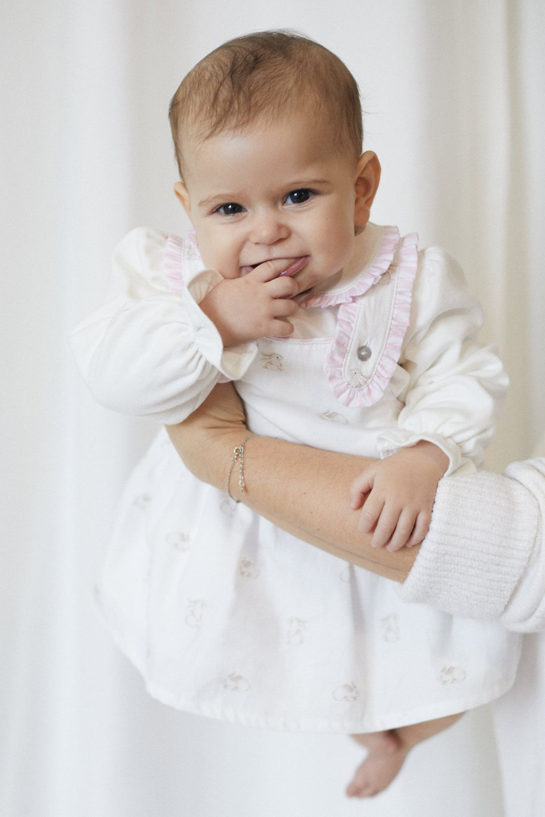 Deolinda "Sissy" Pink Bunny Print Blouse & Pinafore Dress - Millie and John