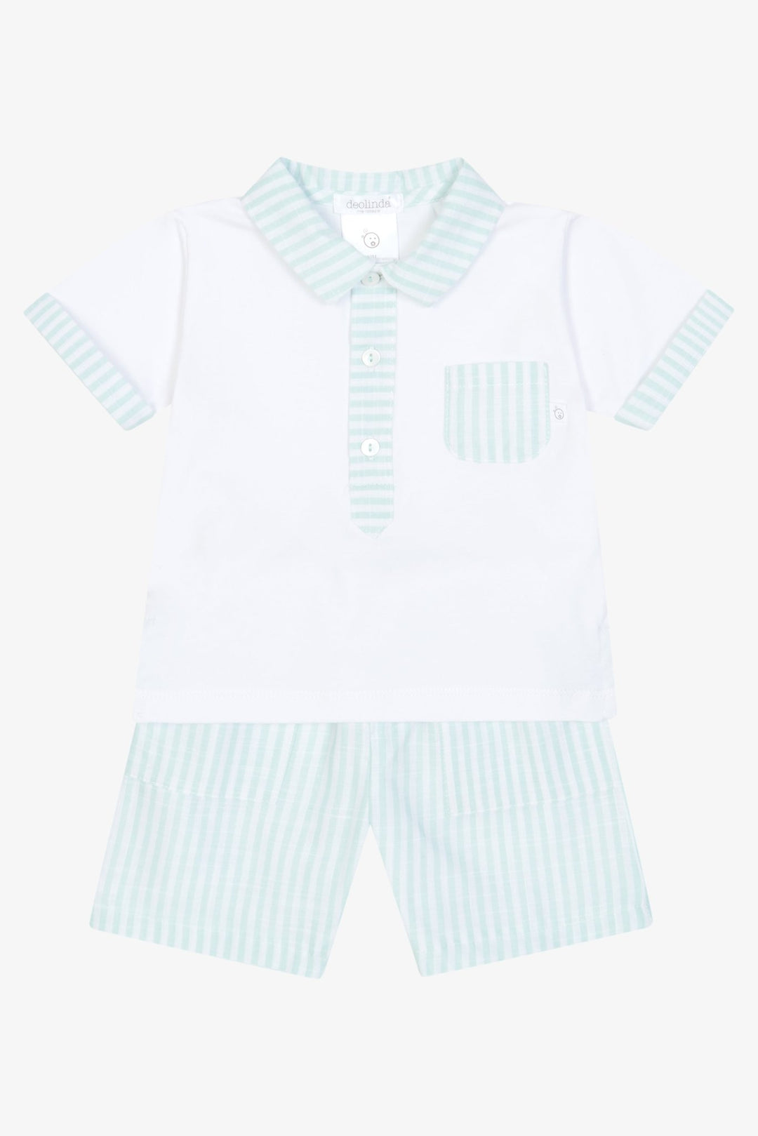 Deolinda "Theo" Mint Green Stripe Polo Shirt & Shorts - Millie and John