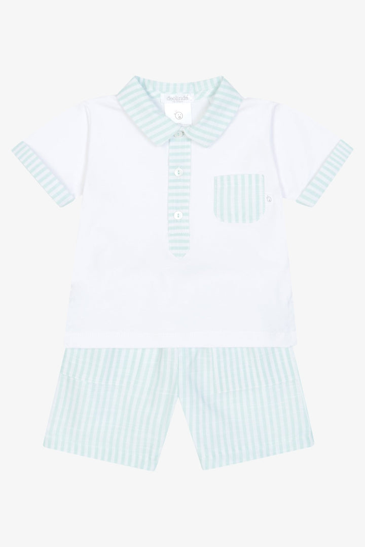 Deolinda "Theo" Mint Green Stripe Polo Shirt &amp; Shorts - Millie and John