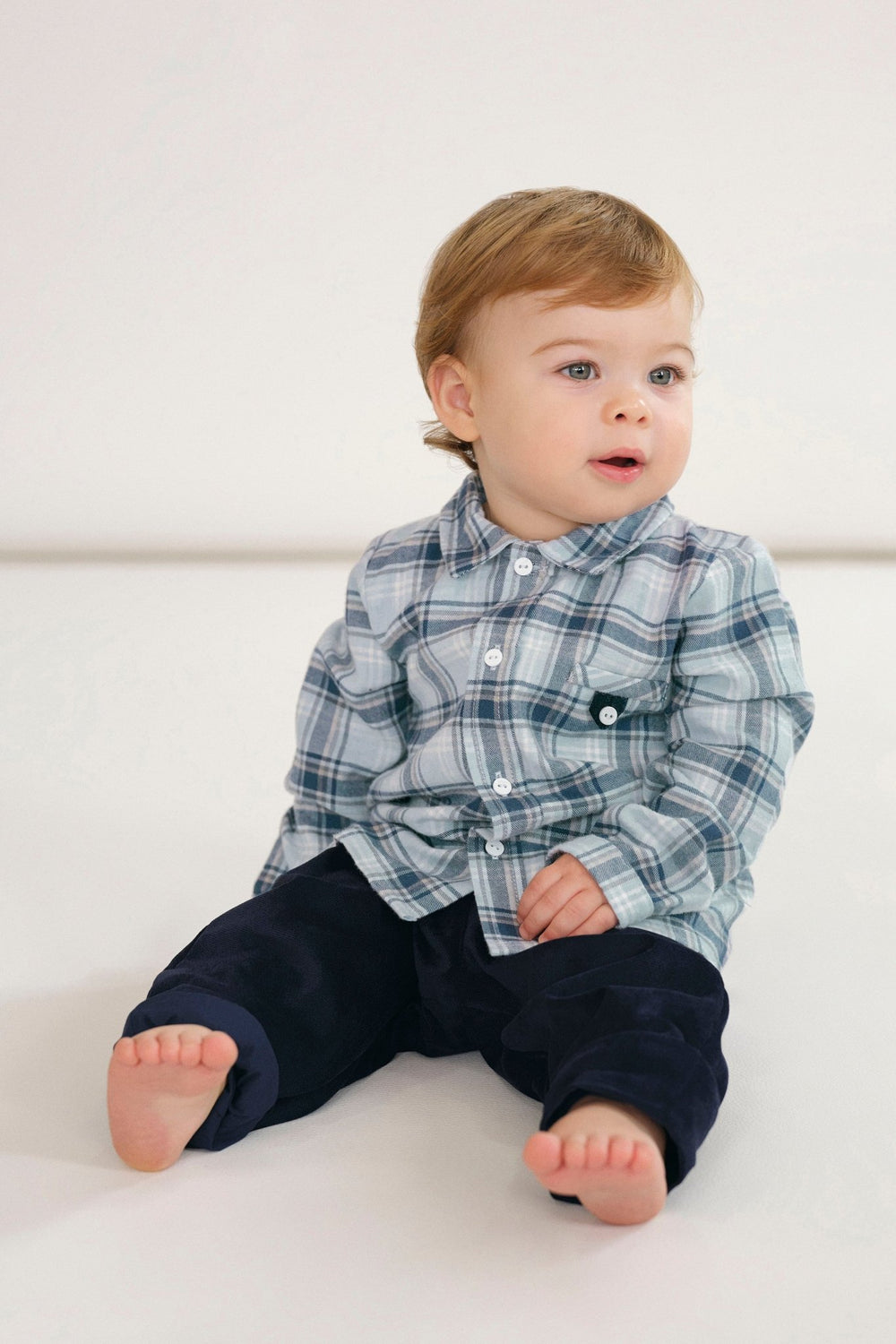 Deolinda "Toby" Dusky Blue Tartan Shirt & Trousers - Millie and John