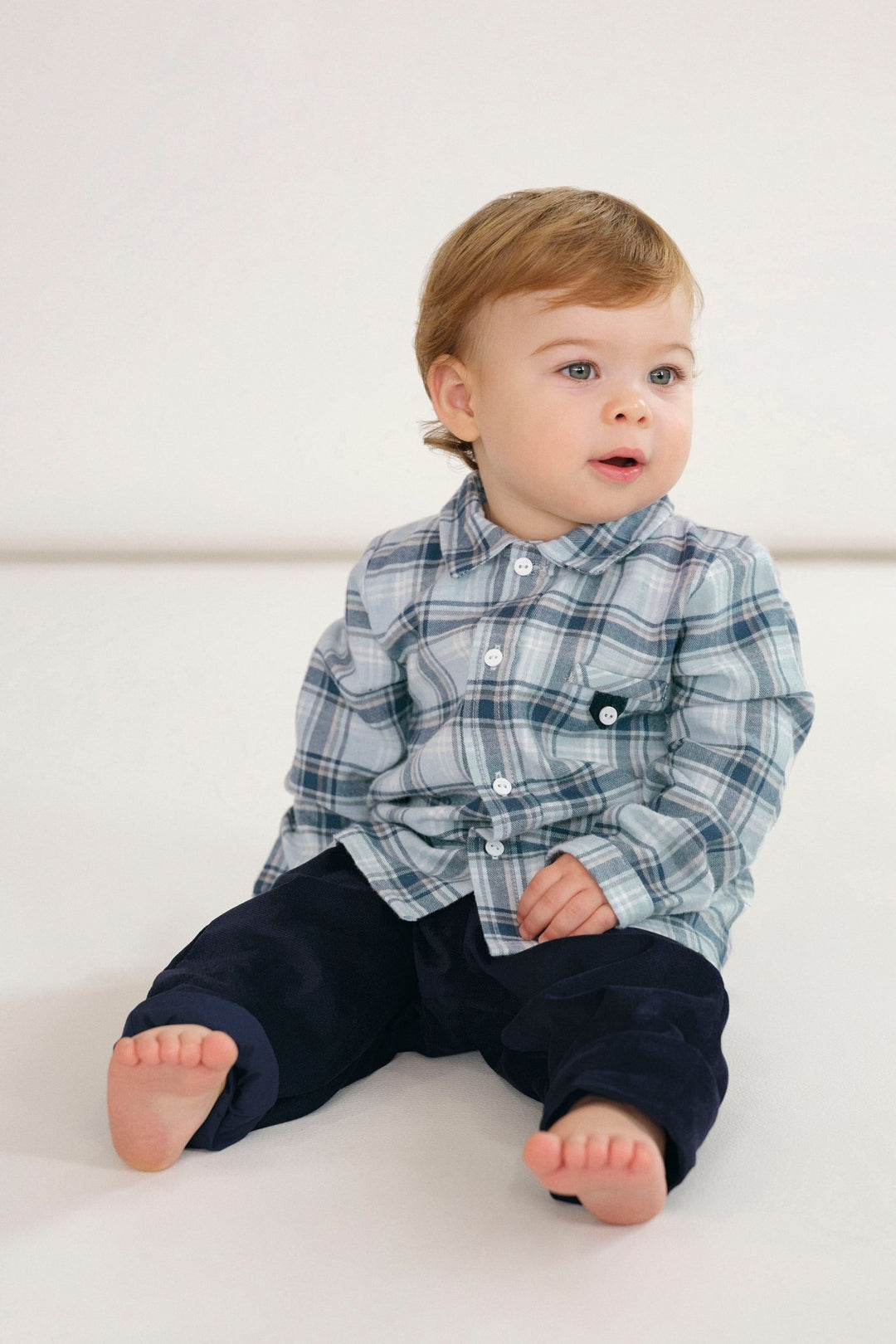 Deolinda "Toby" Dusky Blue Tartan Shirt & Trousers - Millie and John