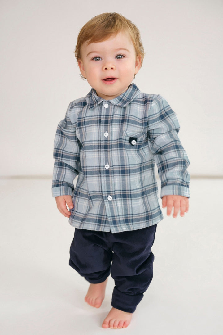 Deolinda "Toby" Dusky Blue Tartan Shirt & Trousers - Millie and John