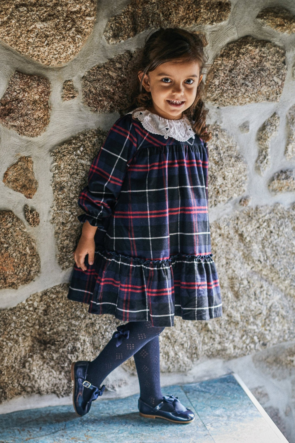 Deolinda "Yvette" Navy Tartan Dress - Millie and John