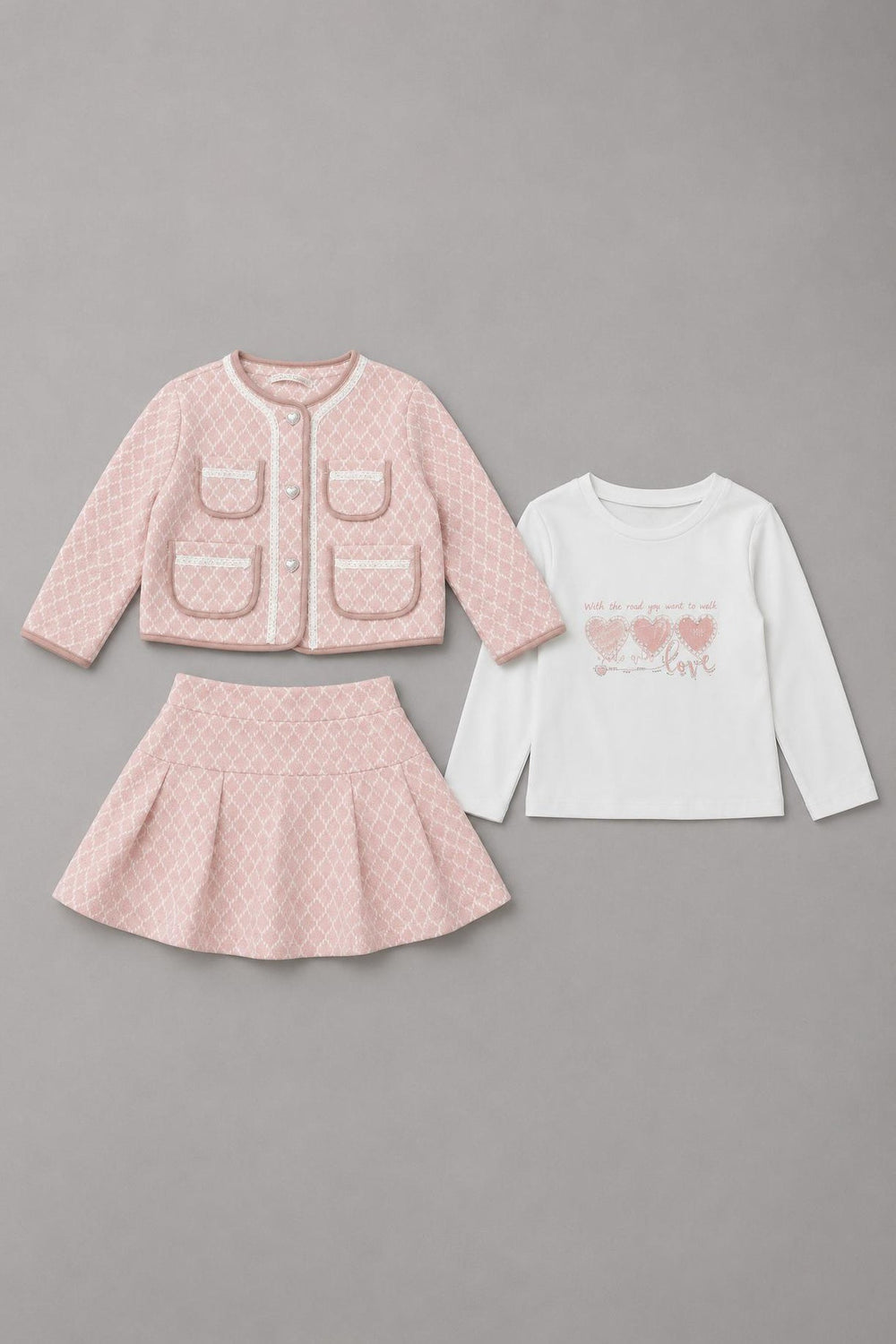Diamond Stone "Georgina" Pink Fluffy Knit 3-Piece Skort Set - Millie and John