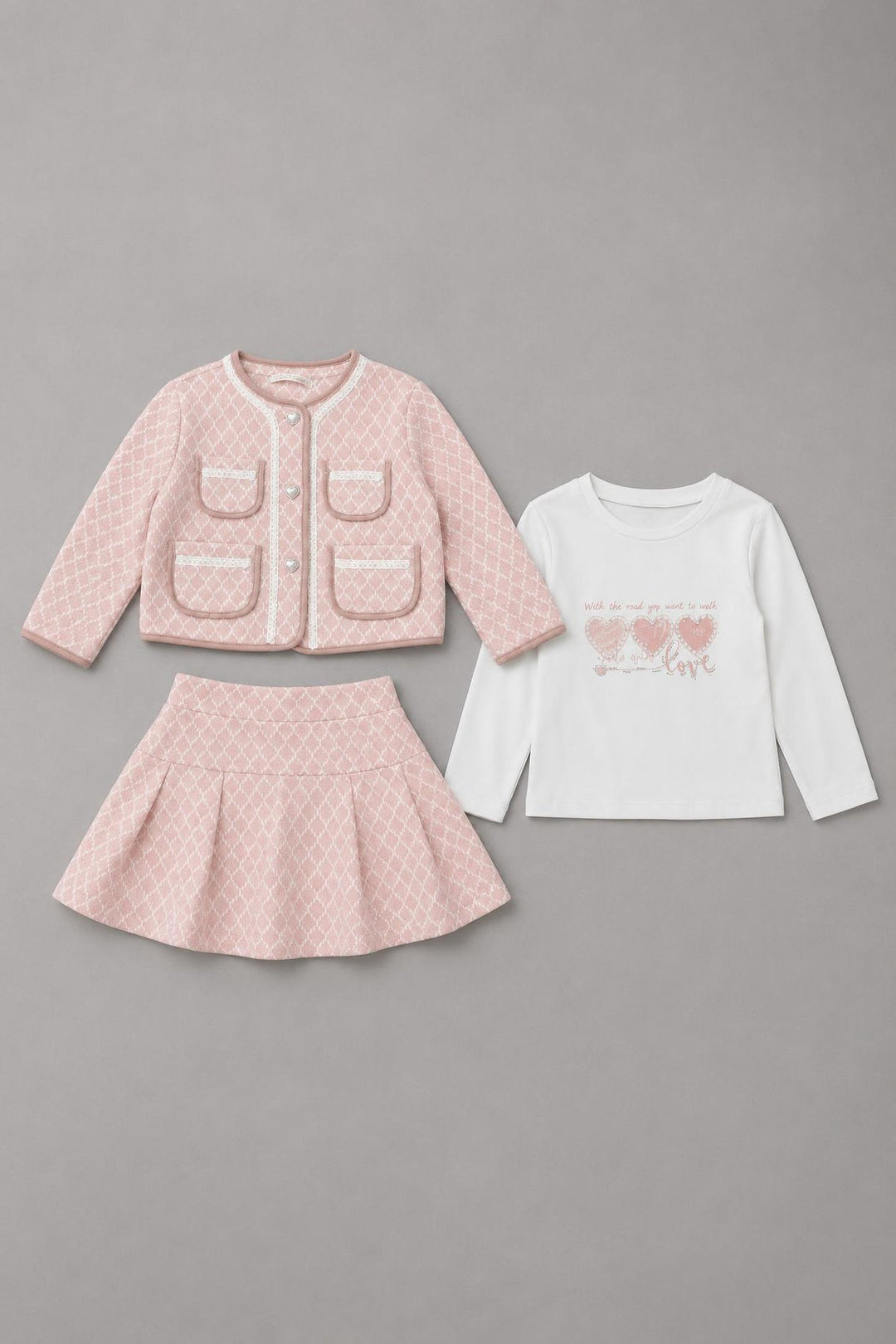 Diamond Stone "Georgina" Pink Fluffy Knit 3-Piece Skort Set - Millie and John