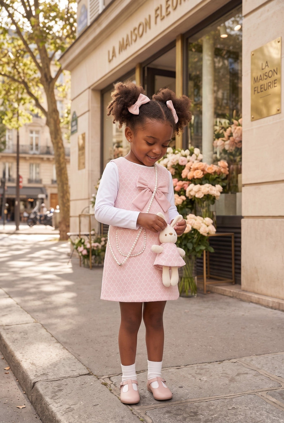 Diamond Stone "Vanessa" Pink Fluffy Knit 3-Piece Pinafore Dress Set - Millie and John