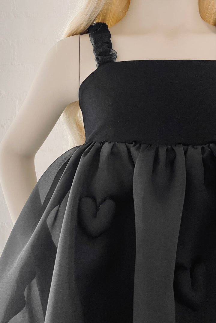 DOLLY by Le Petit Tom Black Satin Organza Heart Puffball Dress - Millie and John