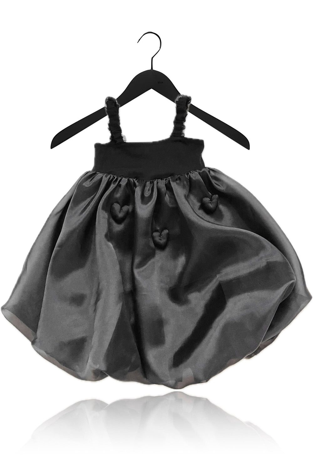 DOLLY by Le Petit Tom Black Satin Organza Heart Puffball Dress - Millie and John