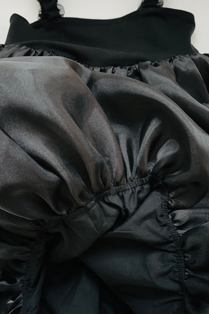 DOLLY by Le Petit Tom Black Satin Organza Heart Puffball Dress - Millie and John