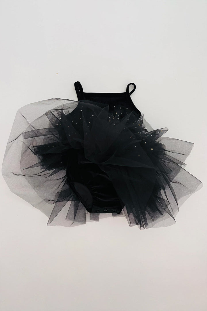 DOLLY by Le Petit Tom Black Velvet Celestial Tulle Ballerina Dress - Millie and John