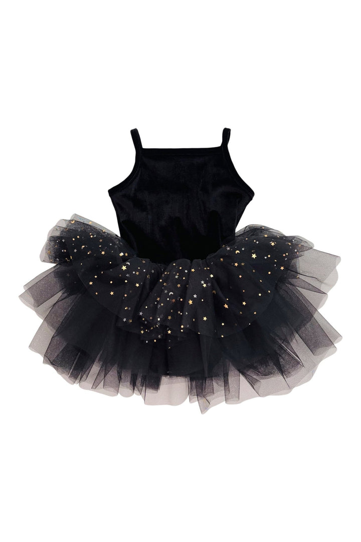 DOLLY by Le Petit Tom Black Velvet Celestial Tulle Ballerina Dress - Millie and John