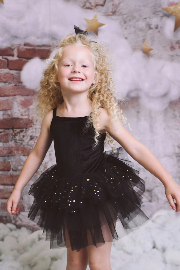 DOLLY by Le Petit Tom Black Velvet Celestial Tulle Ballerina Dress - Millie and John