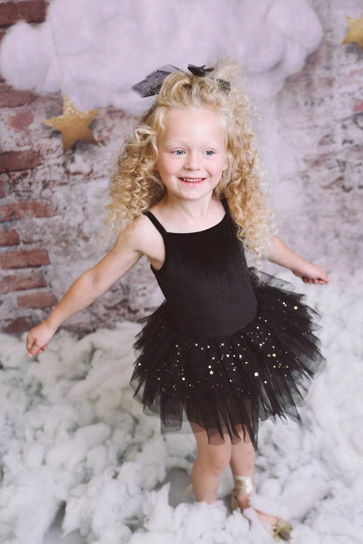 DOLLY by Le Petit Tom Black Velvet Celestial Tulle Ballerina Dress - Millie and John
