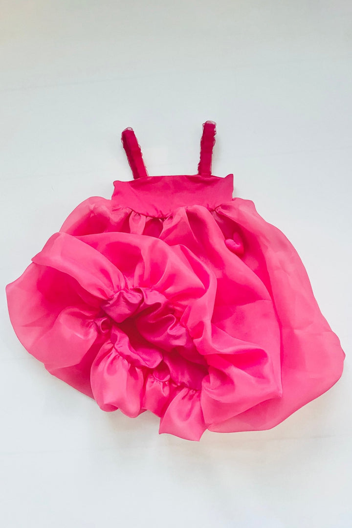DOLLY by Le Petit Tom Hot Pink Satin Organza Heart Puffball Dress - Millie and John