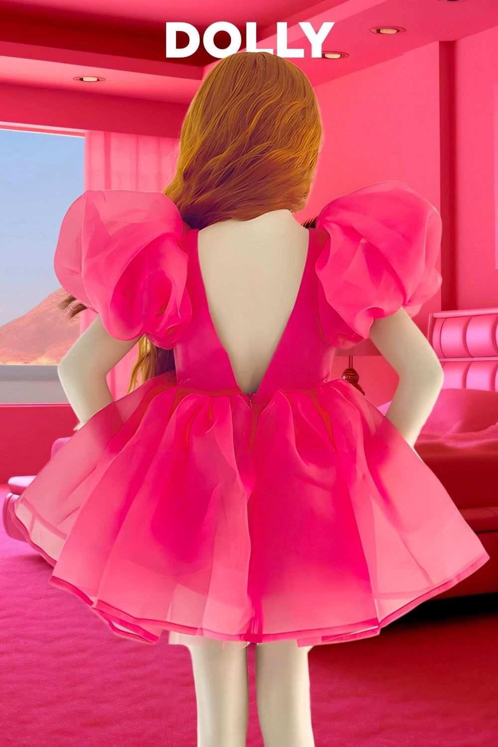 DOLLY by Le Petit Tom Hot Pink Satin Organza Puff Sleeve Dress - Millie and John