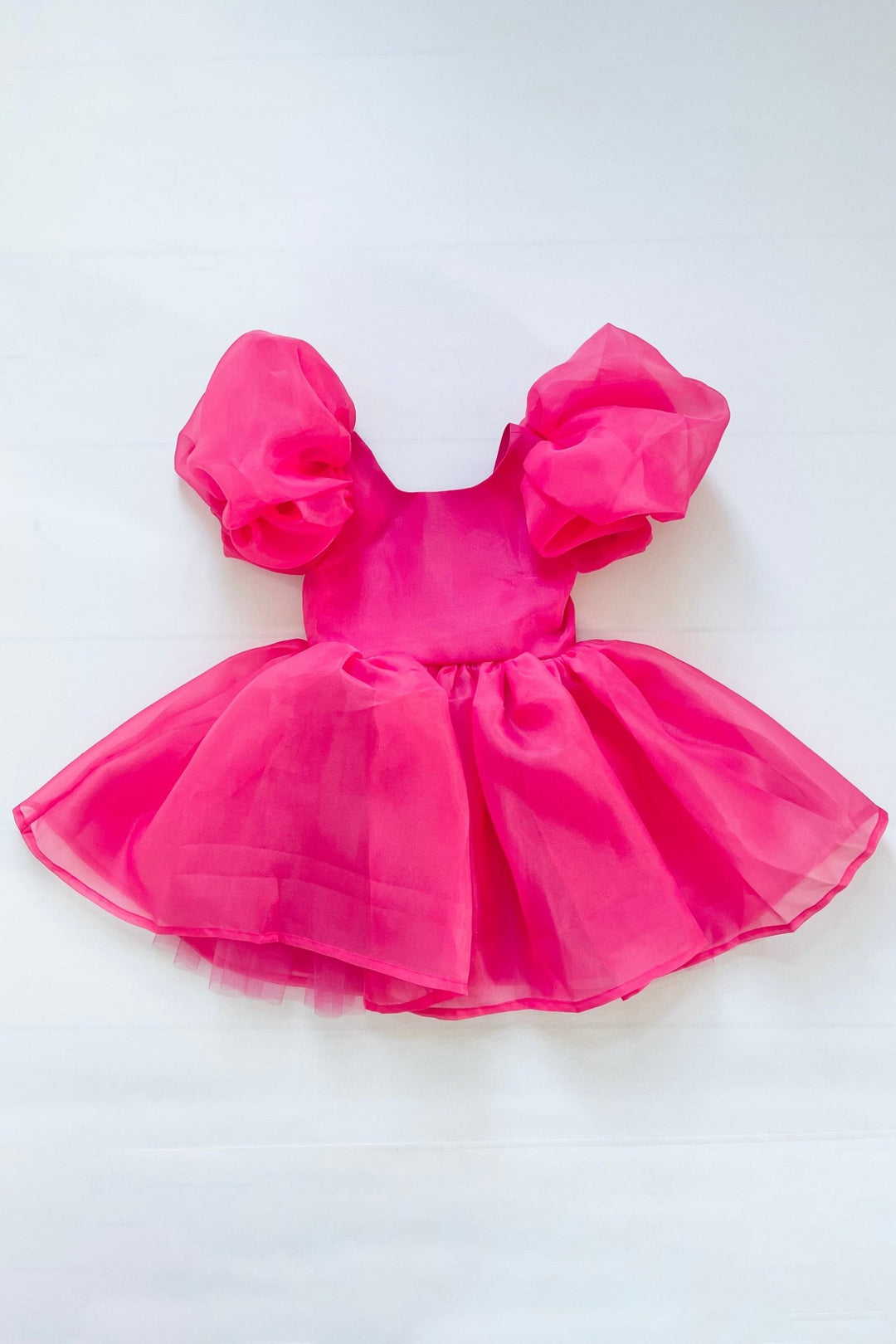 DOLLY by Le Petit Tom Hot Pink Satin Organza Puff Sleeve Dress - Millie and John