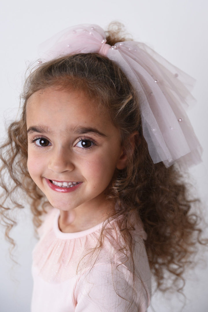 DOLLY by Le Petit Tom Pearl Tulle Hair Bow - Millie and John