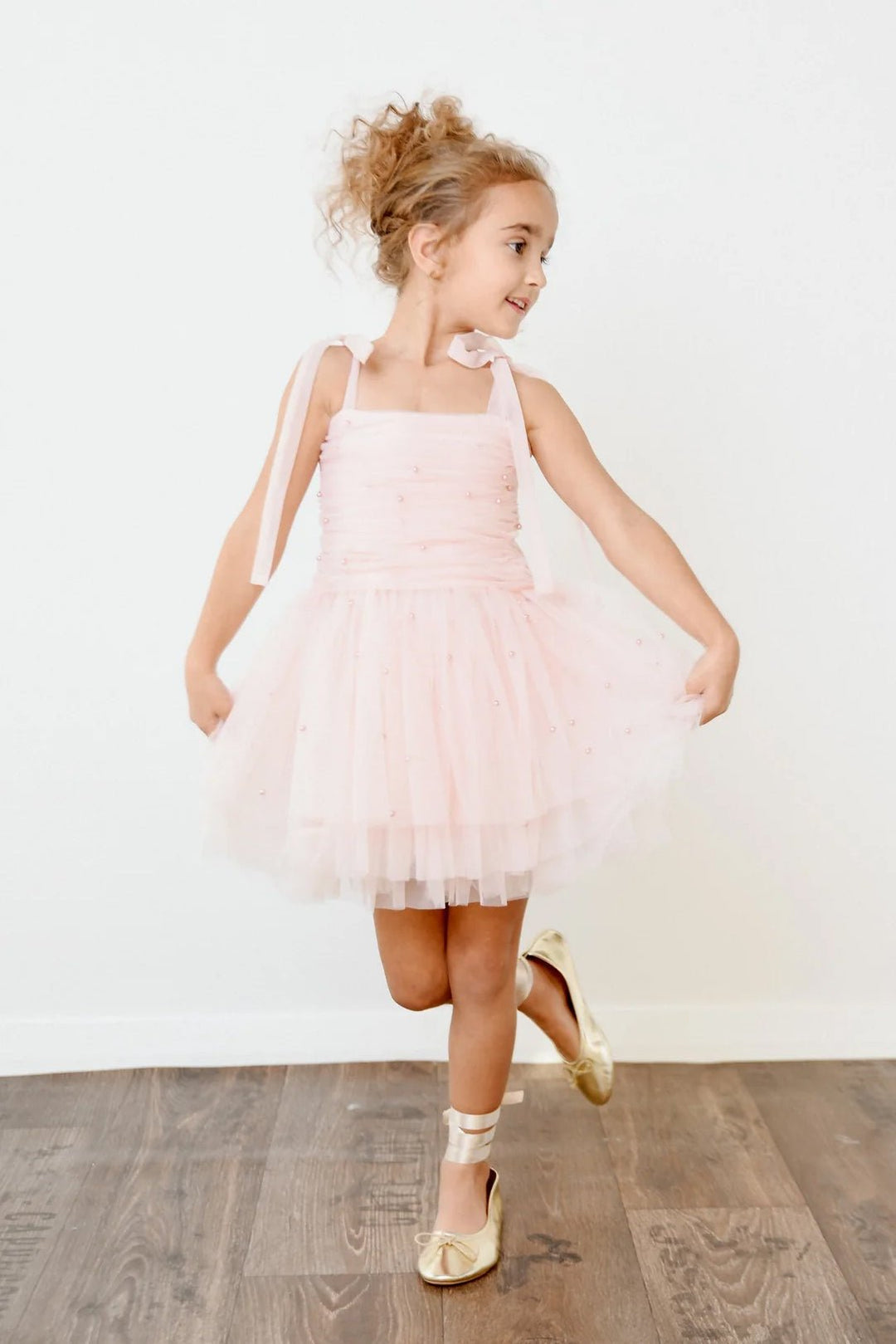 DOLLY by Le Petit Tom Pink Pearl Tulle Ballerina Dress - Millie and John