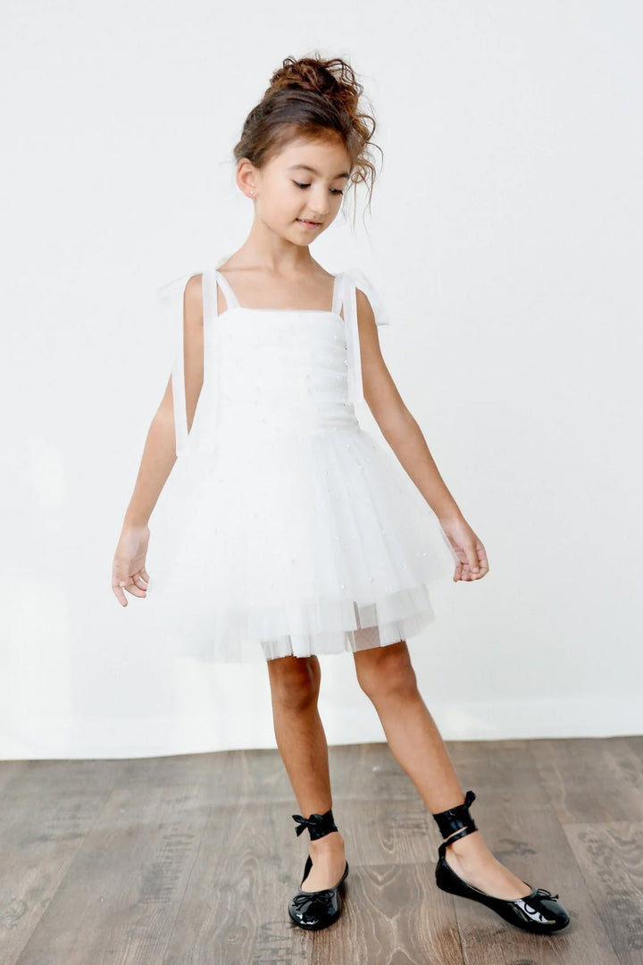 DOLLY by Le Petit Tom White Pearl Tulle Ballerina Dress - Millie and John