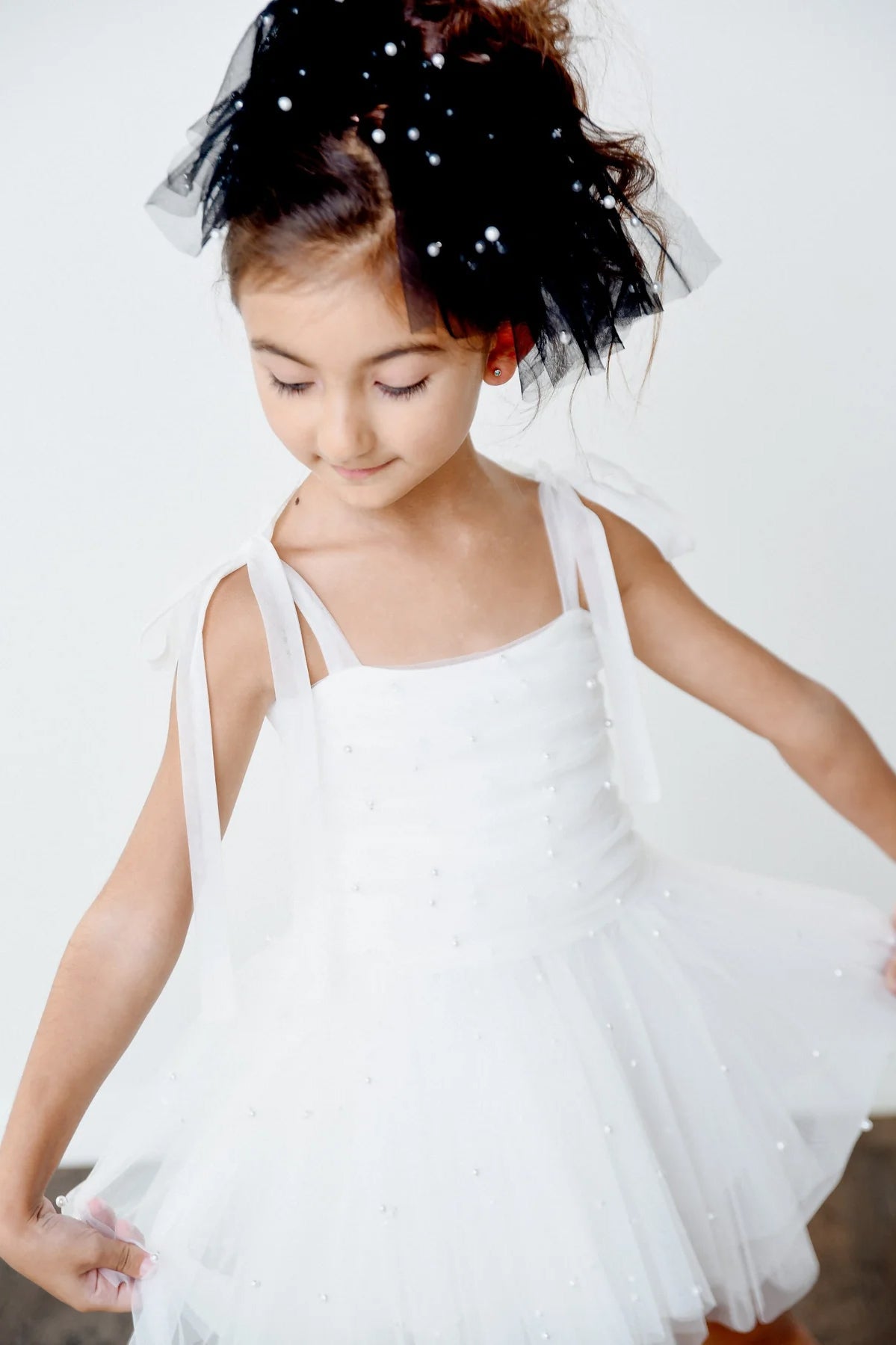 DOLLY by Le Petit Tom | White Pearl Tulle Ballerina Dress – Millie