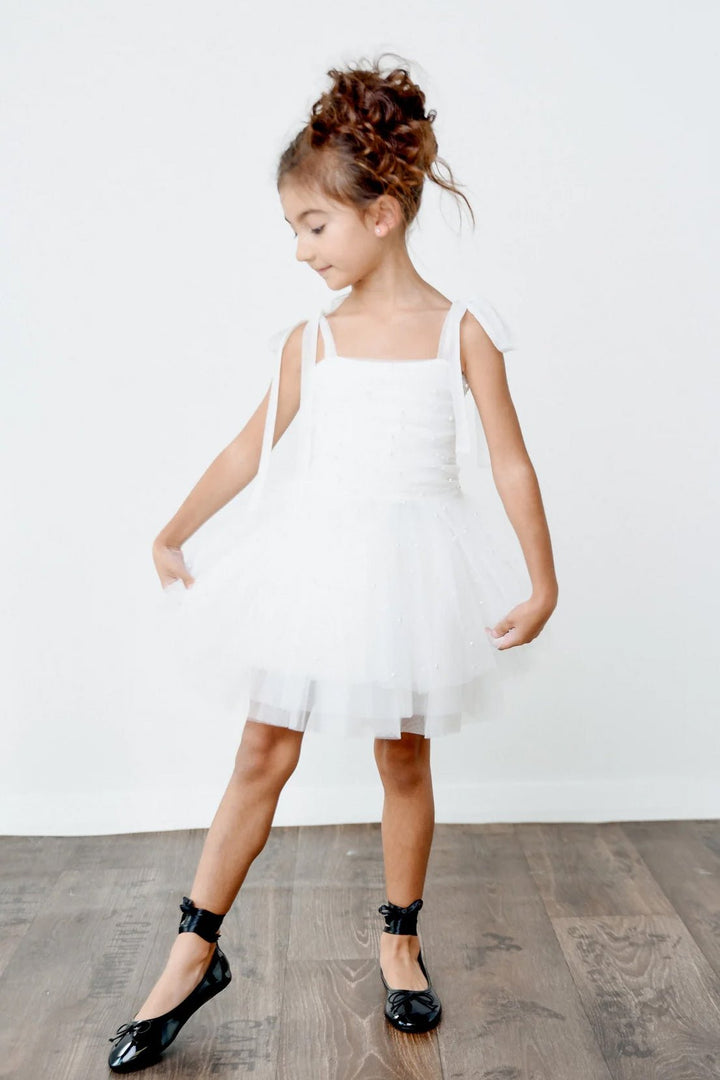 DOLLY by Le Petit Tom White Pearl Tulle Ballerina Dress - Millie and John