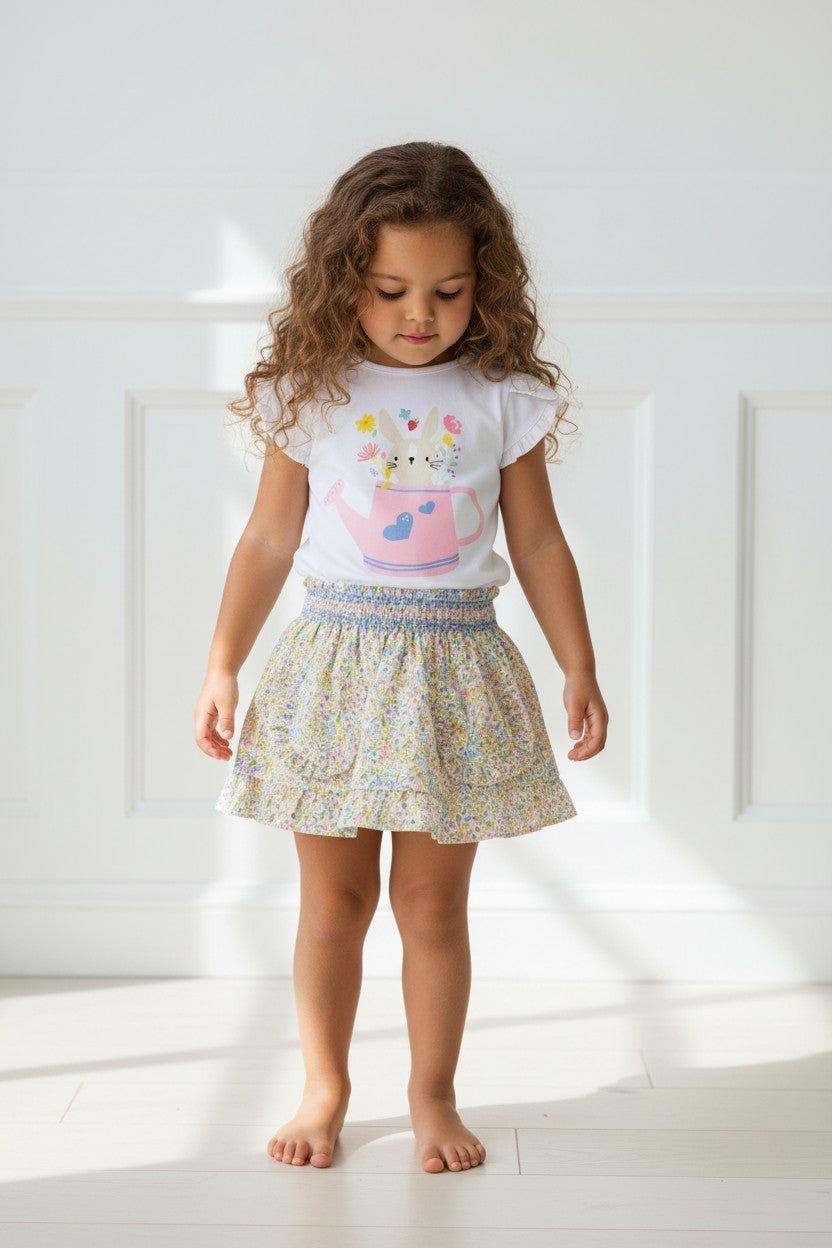 Dr Kid "Amalie" Pastel Floral Smocked Skirt & T-Shirt - Millie and John