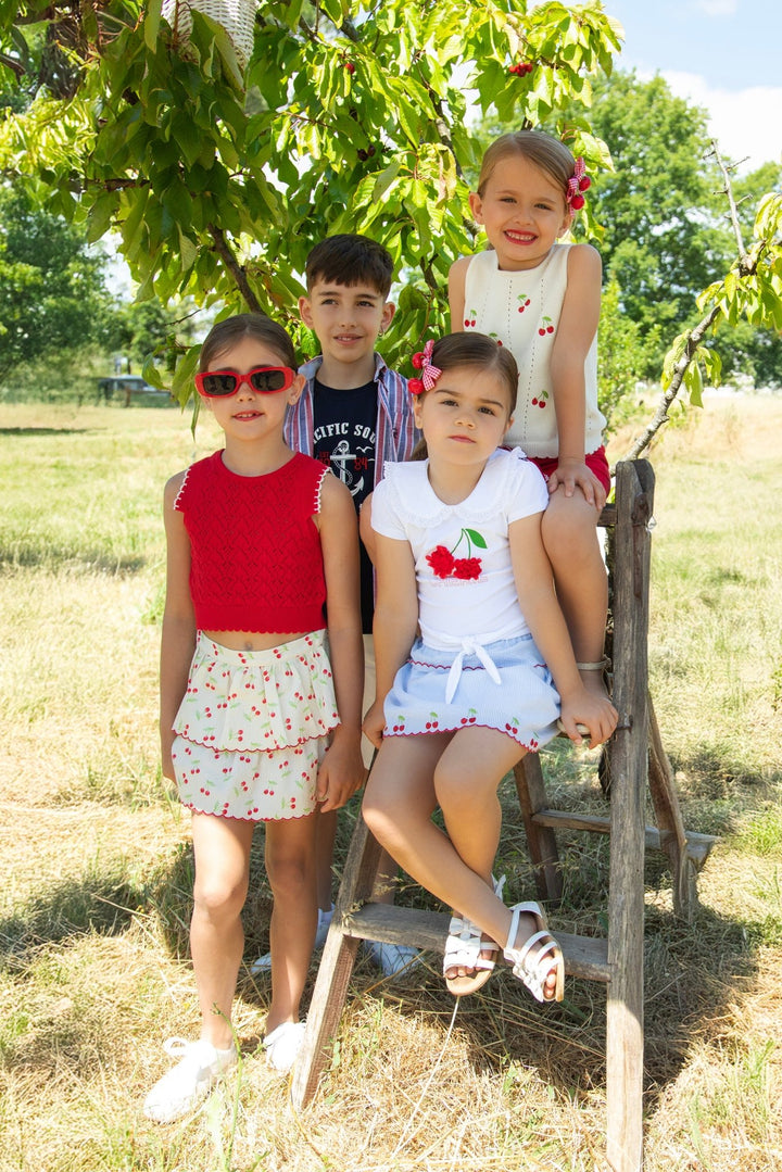 Dr Kid Blue Striped Cherry Skirt & Top - Millie and John